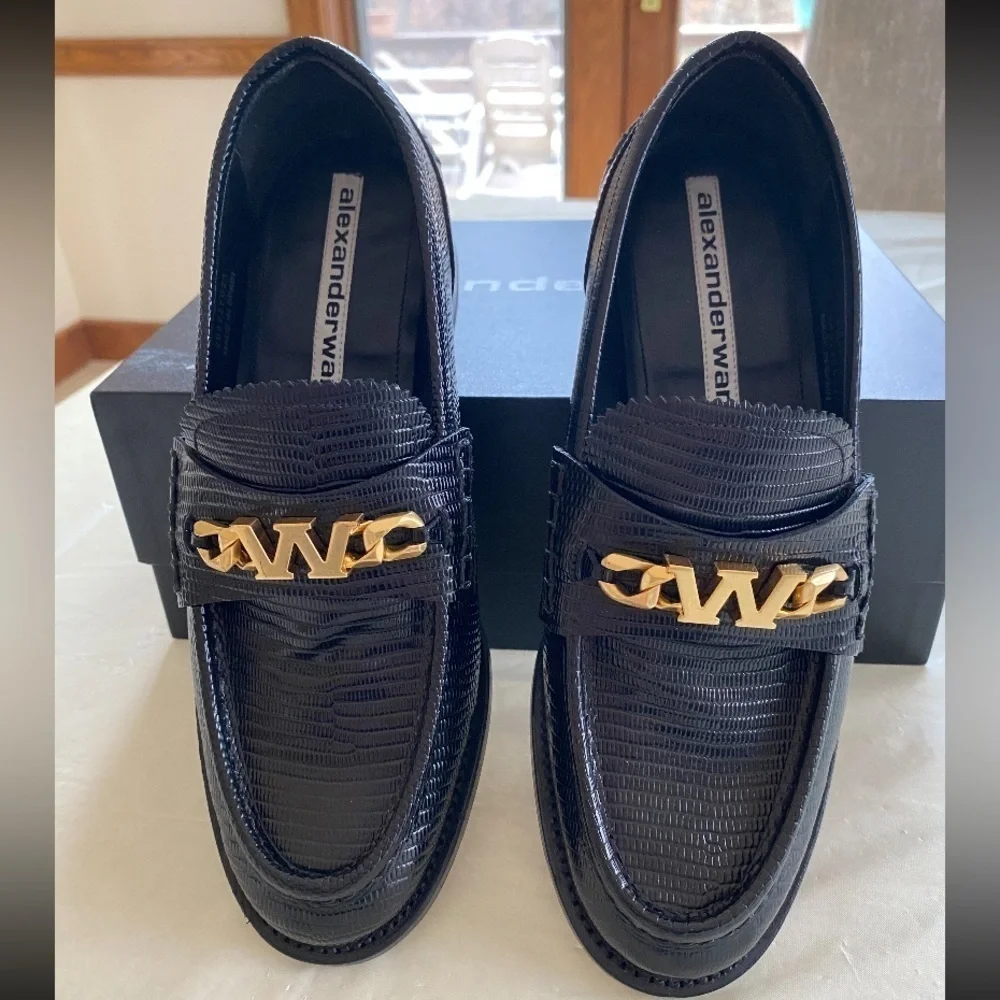 Alexander Wang Women's Carter Black Embossed Loafers Size 38 (MSRP $595) NIB